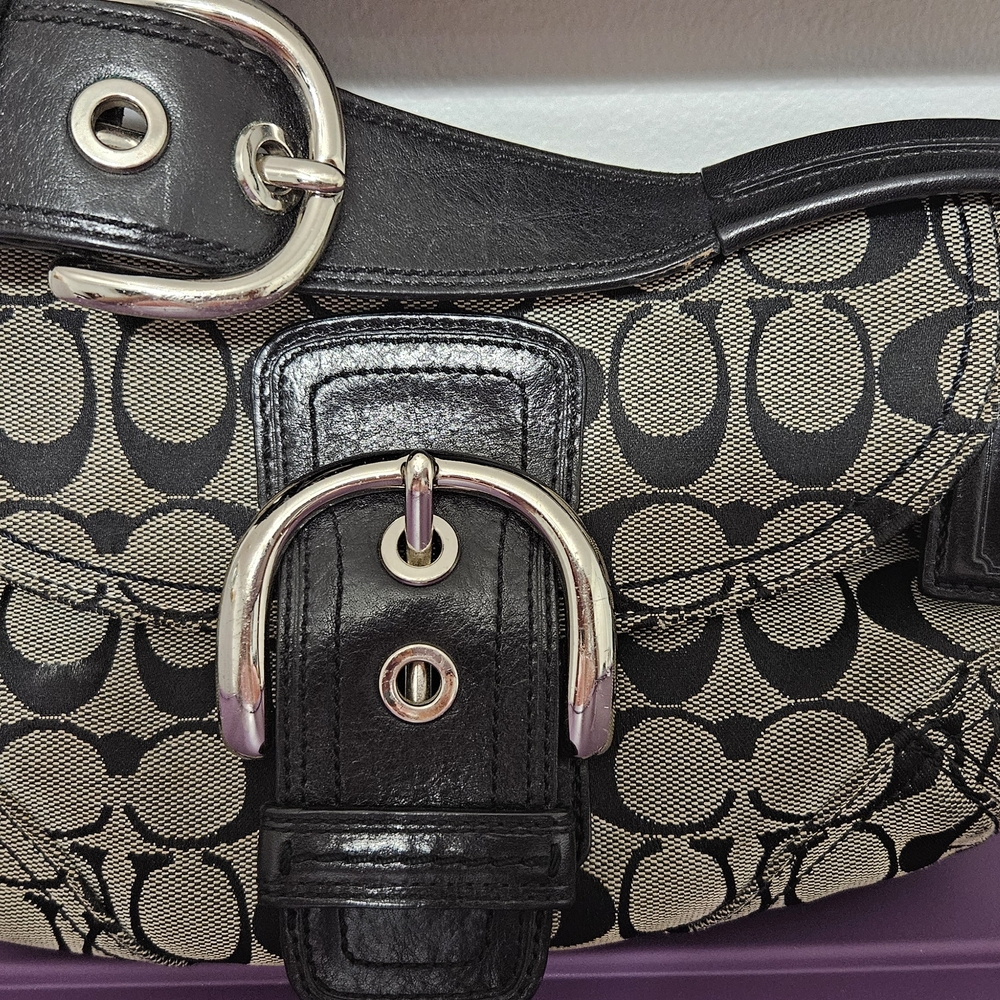 Coach Black and Cream Monogram Shoulder Bag